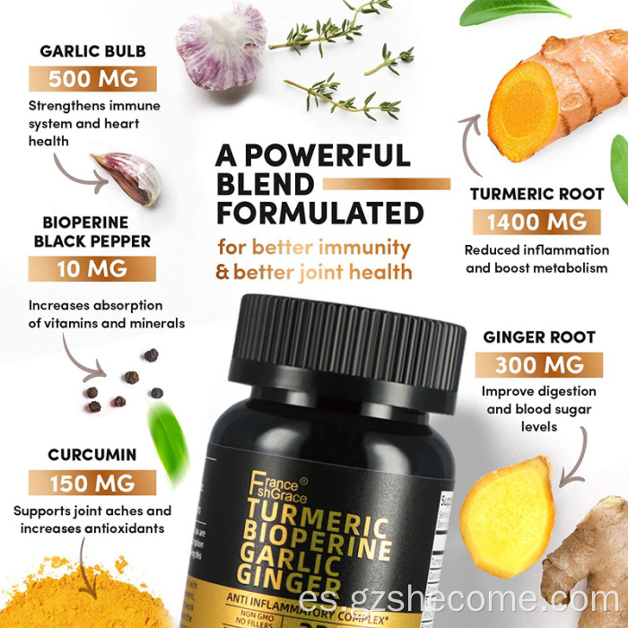 Suplementos de cúrcuma Cápsulas de jengibre de cúrcuma